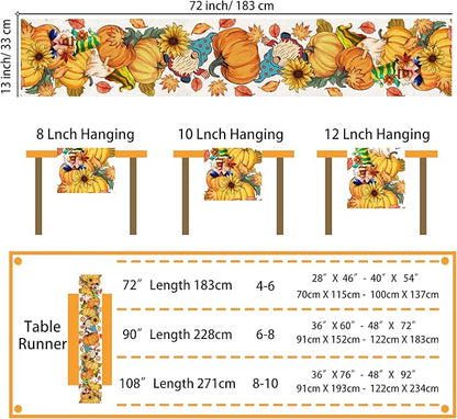 Fall Table Runner 72 Inches Long Autumn Table Runner Pumpkins Maple Leaves Gnome Fall Theme Decor for Kitchen Dining Table Home Party Decorations