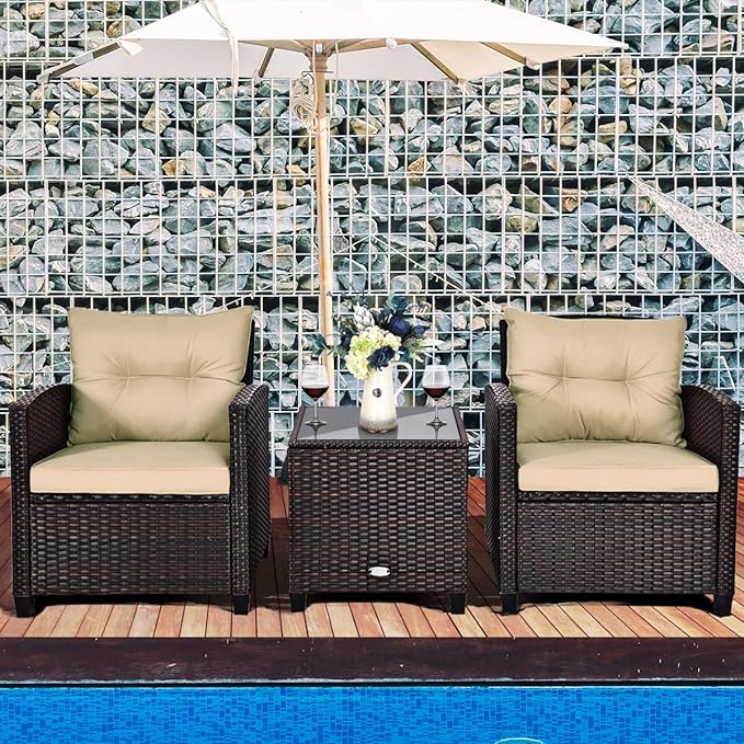 3 PCS Patio Furniture Set, Onesize, Beige