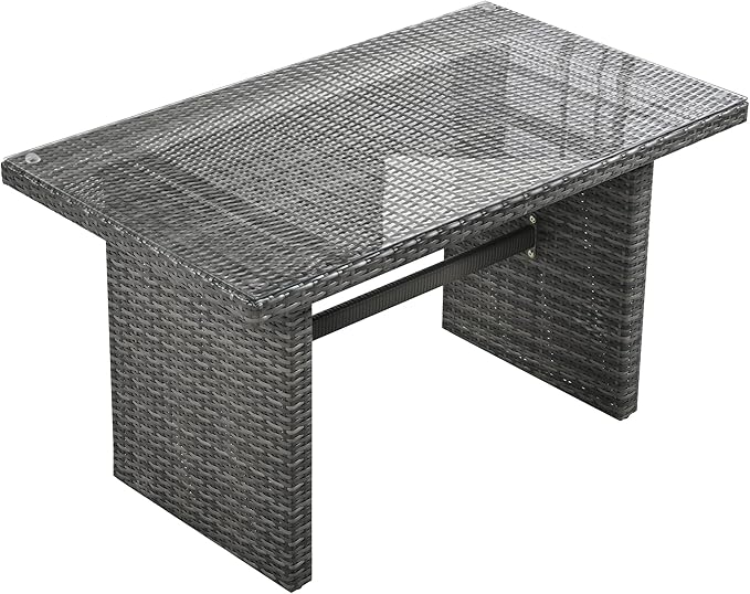 6-Piece Outdoor Furniture Set with Dining Table, Adjustable Seat and Storage Box, All Weather PE Rattan Patio Conversation Sofa L-Shaped Couch for Garden Lawn, Grey Wicker+Beige Cushion