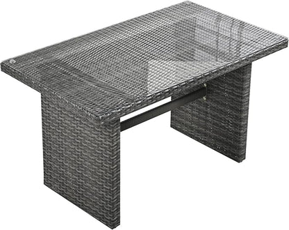 6-Piece Outdoor Furniture Set with Dining Table, Adjustable Seat and Storage Box, All Weather PE Rattan Patio Conversation Sofa L-Shaped Couch for Garden Lawn, Grey Wicker+Beige Cushion