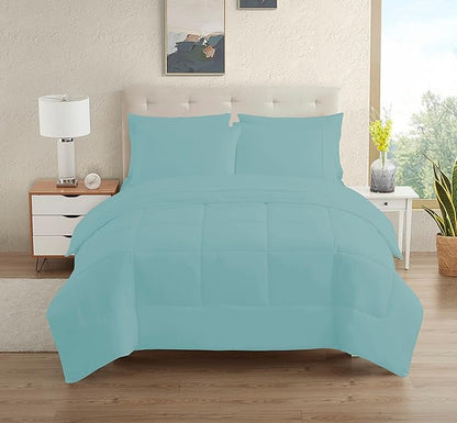 Dorm Room Essentials College Bedding Comforter Set 5 Piece Twin XL Size Bed in a Bag for College Students Boys and Girls, Twin XL, Misty Blue
