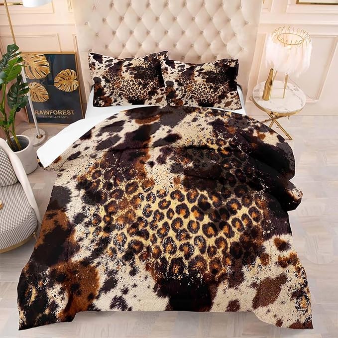 Tailor Shop Cow Print Comforter Sets for Boys Kids Teens,Leopard Comforter Set King Size Cow Print Bedding Sets,Leopard Print Comforter with 1 Comforter 2 Pillowcase…