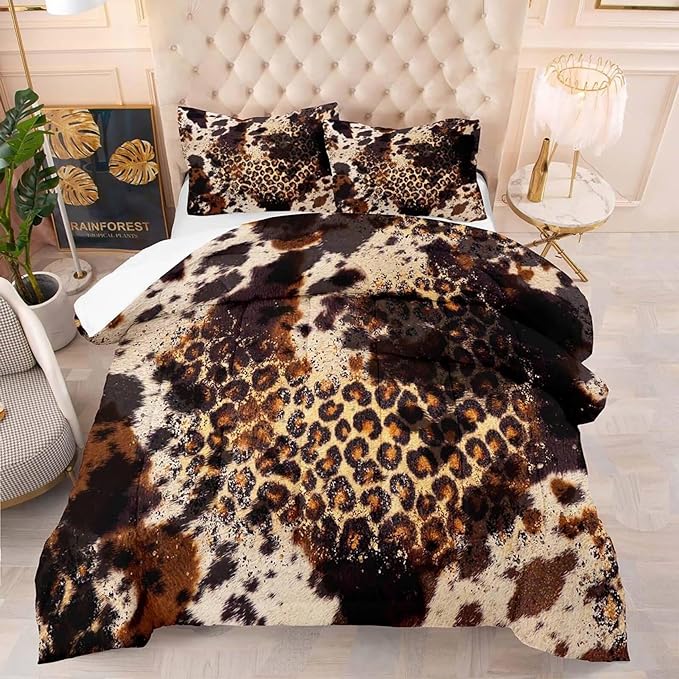 Tailor Shop Cow Print Comforter Sets for Boys Kids Teens,Leopard Comforter Set Twin Size Cow Print Bedding Sets,Leopard Print Comforter with 1 Comforter 1 Pillowcase…