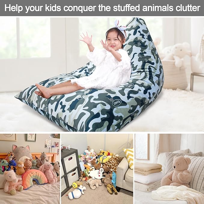 Jorbest Stuffed Animal Storage, Soccer Stuffed Animal Bean Bag Storage, Bean Bag Chair Cover for Kids, Luxury Velvet Stuffie Seat - Cover ONLY (200L/52 Gal)