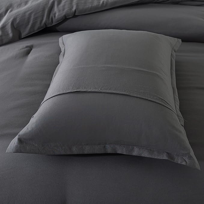 Dark Gray Comforter Set Full, Solid Grey Down Alternative Bedding Comforter Set, Breathable Fluffy Microfiber Comforter Full Size (79"x90") for All Seasons with Pillowcase