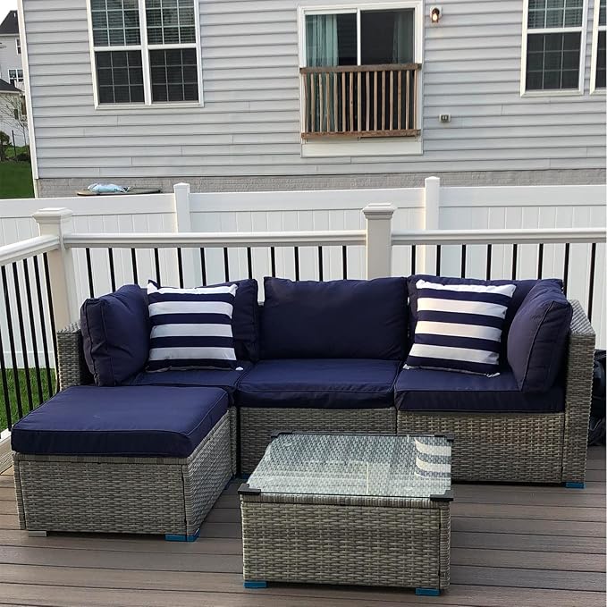 ClawsCover 9Pack Outdoor Seat and Back Cushions Replacement Covers Fit for 5 Pieces 4-Seater Wicker Rattan Patio Conversation Set Sectional Couch Furniture,Navy-Include Covers Only (Large)
