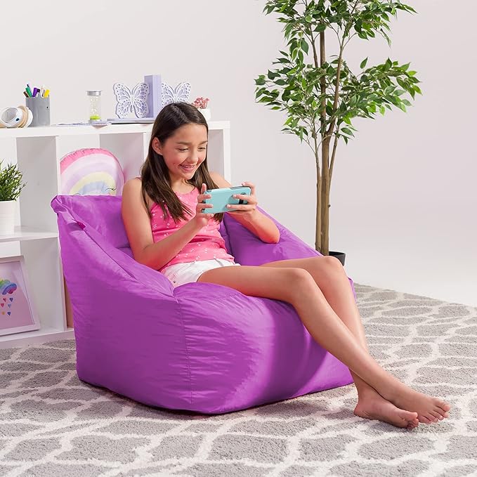 Posh Creations Coronado Bean Bag Boys and Girls Large Chair for Kids, for Gaming and Playrooms, Soft Nylon-Purple, Large Bean Bag