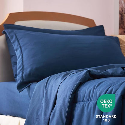 Bedsure Navy Twin XL Comforter Set - 5 Pieces Solid Twin XL Bed in a Bag for College, Twin XL Bed Set with Comforters, Sheets, Pillowcase & Sham, Extra Long Twin Comforter Set