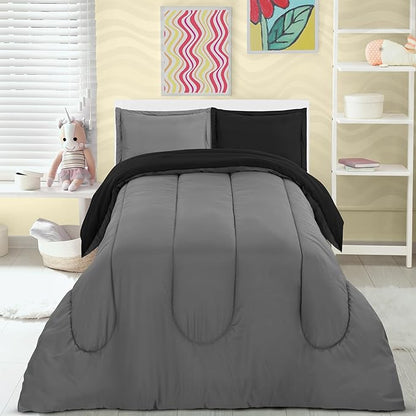 Utopia Bedding All Season Reversible Black and Grey Comforter Set with 2 Pillow Cases, 3 Piece Soft Brushed Microfiber Kids Bedding Set for Boys/Girls, Machine Washable (Twin)