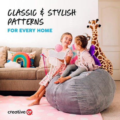 Creative QT Stuff ’n Sit Extra Large 38’’ Bean Bag Storage Cover for Stuffed Animals & Toys, Giant Beanbag Chair for Plush, Toddler & Kids Rooms Bedroom Organizer, Hot Pink Corduroy