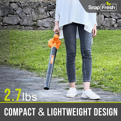 SnapFresh Cordless Leaf Blower - 20V Electric Leaf Blower with 2.0 Ah Battery and Charger - Lightweight 2-Speed Leaf Blower for Lawn Care and Yard/Garden/Patio Cleaning (Orange)