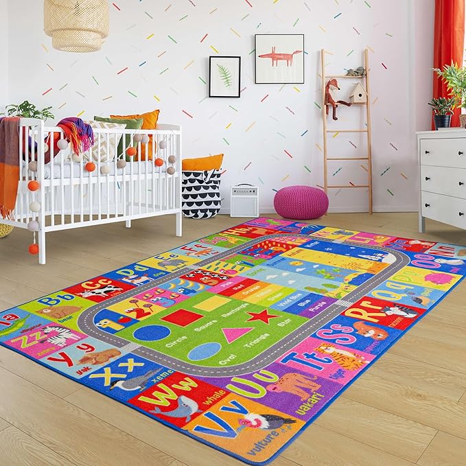 Kids Rugs For Playroom, ABC Alphabet Numbers Classroom Rug, 4x6 Feet Educational Learning and Fun Playroom Rug, Non Slip Nursery Rug, Kids Play Mat for Kids Room, Toddler Classroom and Bedroom