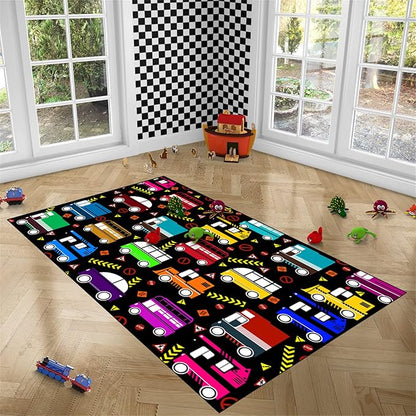 Car Play Mat Kids Rugs for Playroom Car Track Rug Kids Mat Construction Play Mat Car Play Rug Car Carpet for Kids Carpet for Bedroom Truck Rugs for Boys Room,Black 3'×5'
