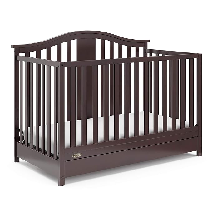 Graco Solano 4-in-1 Convertible Crib with Drawer (Espresso) – GREENGUARD Gold Certified, Crib with Drawer Combo, Includes Full-Size Nursery Storage Drawer, Converts to Toddler Bed and Full-Size Bed