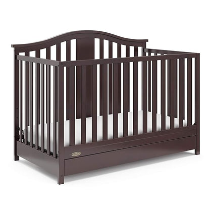 Graco Solano 4-in-1 Convertible Crib with Drawer (Espresso) – GREENGUARD Gold Certified, Crib with Drawer Combo, Includes Full-Size Nursery Storage Drawer, Converts to Toddler Bed and Full-Size Bed