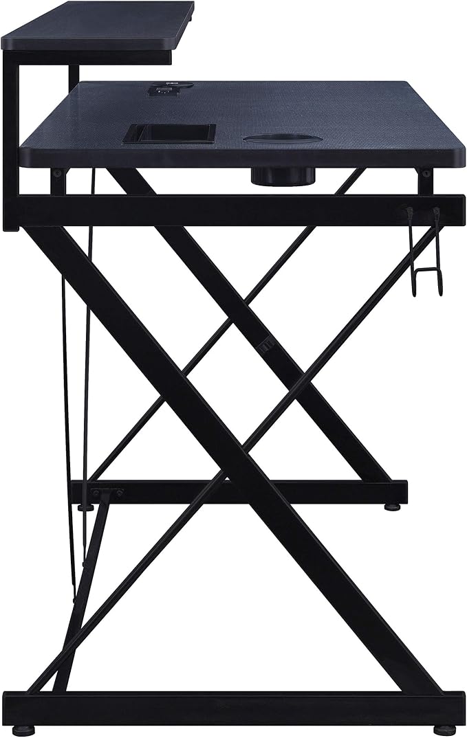 OSP Home Furnishings Emulator Battlestation Gaming Desk with RGB LED Lights, Black