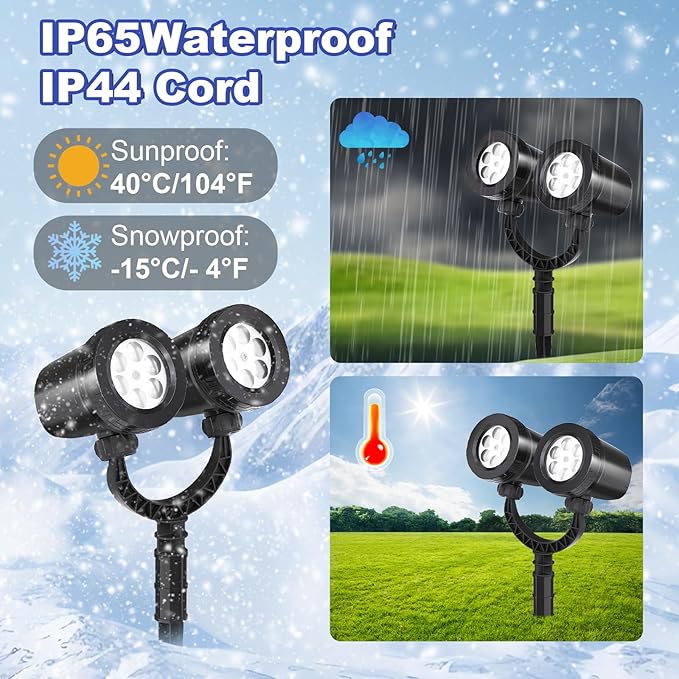 Snowflake Projection Light, Christmas Outdoor Double Headed Snowflake Projection Light, LED Snowfall Spotlight IP65 Waterproof Rating, Suitable for Christmas Garden Decoration (HT-TY-13)