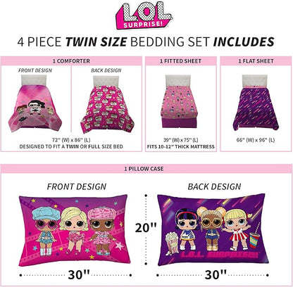 Franco Kids Bedding Super Soft Comforter and Sheet Set, 4 Piece Twin Size, LOL Surprise