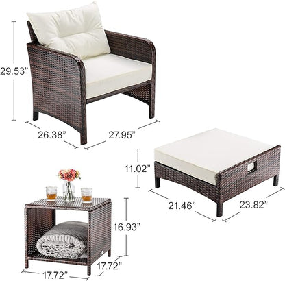 Pamapic 5 Pieces Wicker Patio Furniture Set Outdoor Patio Chairs with Ottomans Conversation Furniture with coffetable for Poorside Garden Balcony(Beige)