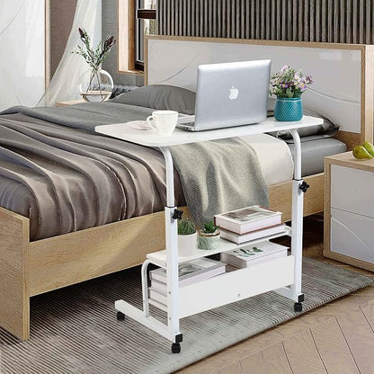 Adjustable White Home Office Desk with Storage and Detachable Wheels - 15.7 x 31.5 Inch