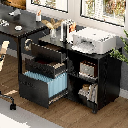 OLIXIS 3 Drawer File Cabinet Lateral Printer Stand with Adjustable Storage Shelves for Home Office Small Space, Black