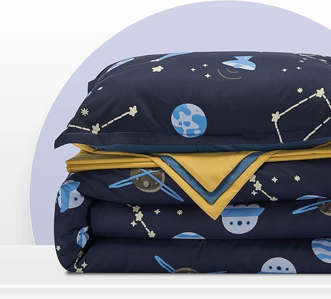 SLEEP ZONE Kids Bedding Twin Comforter Set - Super Soft & Cute Printed 2-Piece Comforter Set All Seasons for Boys, Girls, Fade Resistant, Machine Washable, Blue Galaxy