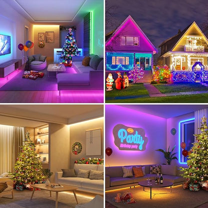 Lepro RGB LED Strip Lights, Christmas Decor, 16.4ft Flexible LED Light Strip, 5050 SMD LED, Color Changing Rope Light with Remote Controller and 24V Power Supply for TV Backlight, Home, Bedroom, Bar