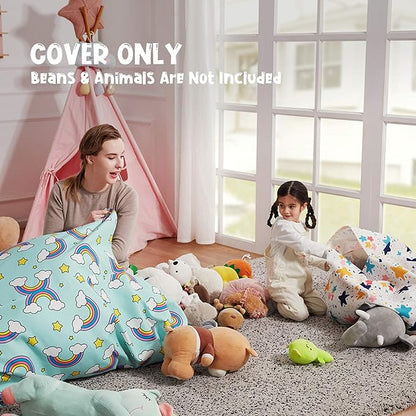 Nobildonna Stuffed Animal Storage Bean Bag for Kids (No Filler), Extra Large 250L Bean Bag Chair Cover Only, Washable Beanbag Without Filling Soft Premium Canvas Stuffable Bean Bag Cover (Blue/White)