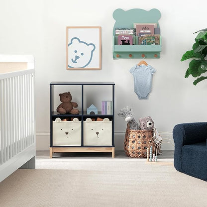 Delta Children babyGap Oxford 6-in-1 Convertible Crib + Brannan Bear Bookcase with Bins + Brannan Bear Wall Shelf with 4 Hooks, Navy/Natural (Bundle)