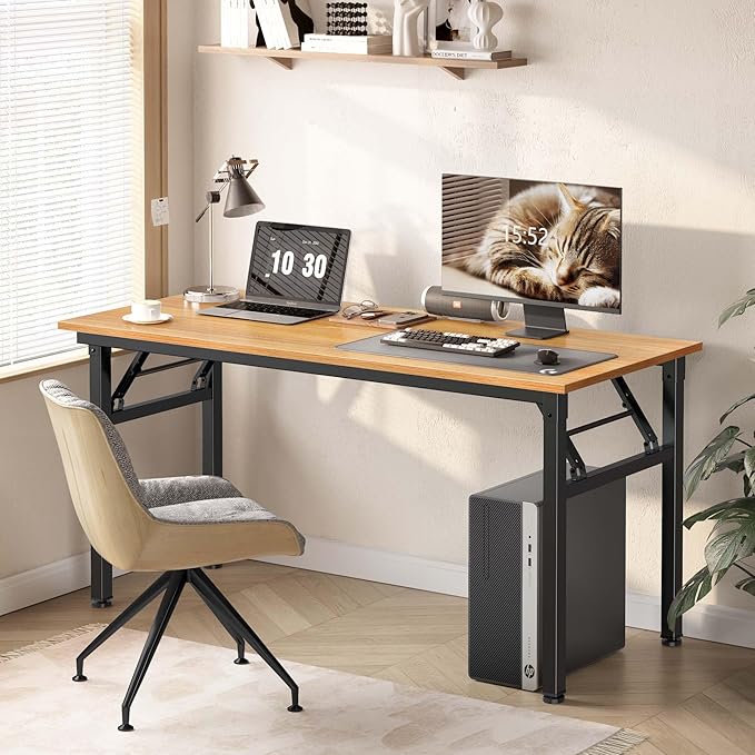 Computer Desk, 61.9 inches Folding Table Home Office Desk for Home Office, Gaming Desk, No Install Needed, Multifunctional Laptop Table