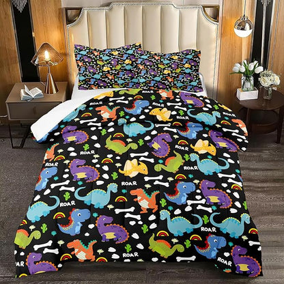 Dinosaur Full Size Bedding Set - Cartoon Dinosaur Full Size Comforter Sets for Boys Soft Breathable Dino Quilt Kids Comforter Set Decor for Boys Bedroom, 1 Comforter 2 Pillowcase