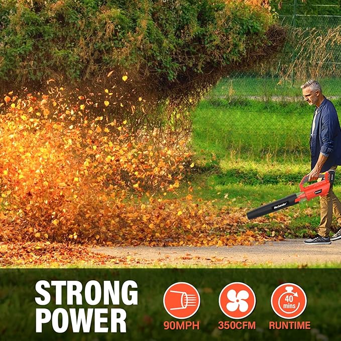 MAXLANDER Leaf Blower Cordless - 20V Electric Cordless Leaf Blower with Battery and Charger, 4.0Ah Battery Powered Leaf Blowers with 2 Speed Mode for Lawn Care, Blowing Leaves