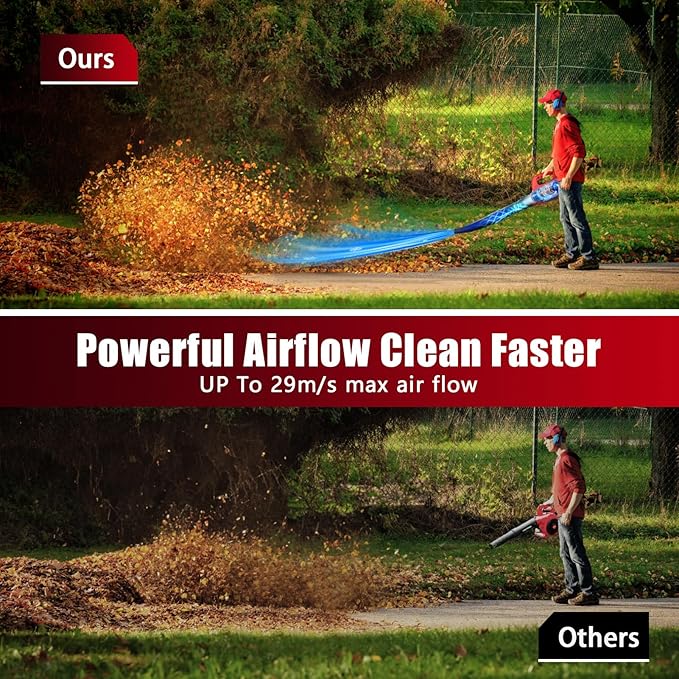 21V Electric Leaf Blower Cordless, 6000mAh 2 Battery Powered Leaf Blower 6-Speed Variable Control, Rechargeable Blowers Cordless for Lawn Care 2 Section Tubes, Charger, Shoudler Strap