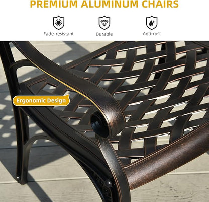 DWVO 5 Piece Outdoor Furniture Cast Aluminum Patio Dining Sets, All-Weather Patio Bistro Sets with 4 Chairs, 30 Inches Round Table with Umbrella Hole, Adjustable Feet for Balcony Backyard Deck Garden