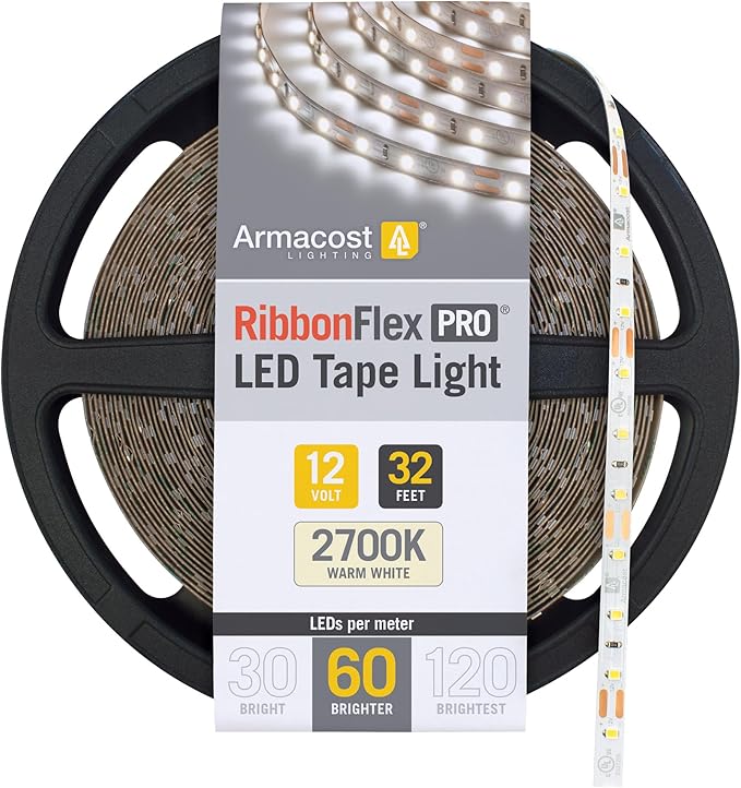 Armacost Lighting 132250 32.8 ft. LED Tape Light Soft White (2700K) RibbonFlex Pro Series 60, Dimmable, 250 Lumens per ft., 12-Volt