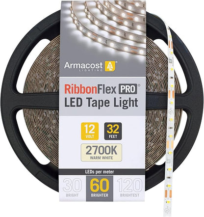 Armacost Lighting 132250 32.8 ft. LED Tape Light Soft White (2700K) RibbonFlex Pro Series 60, Dimmable, 250 Lumens per ft., 12-Volt