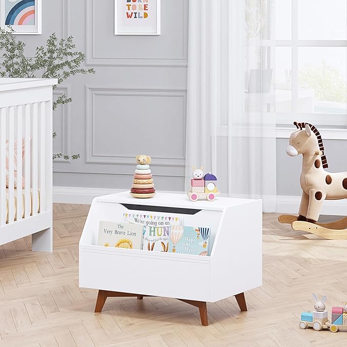 UTEX Kids Toy Box, Wooden Toy Chest, Kids Storage Organizer Bench with Front Book Storage Area for Boys and Girls, Children's Furniture, White