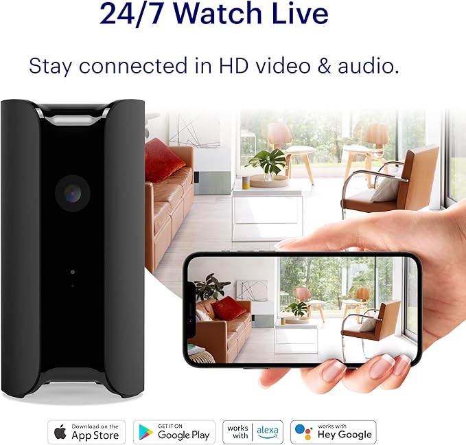 Canary View Indoor Home Security Camera 1080p HD WiFi IP | 24/7 Watch Live Video, Motion Alerts, Two-Way Talk, Night Vision, 10x Zoom, Private Mode, Compatible with Alexa, Google Assistant