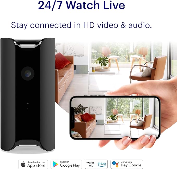 Canary View Indoor Home Security Camera 1080p HD WiFi IP | 24/7 Watch Live Video, Motion Alerts, Two-Way Talk, Night Vision, 10x Zoom, Private Mode, Works with Alexa, Google Assistant and More