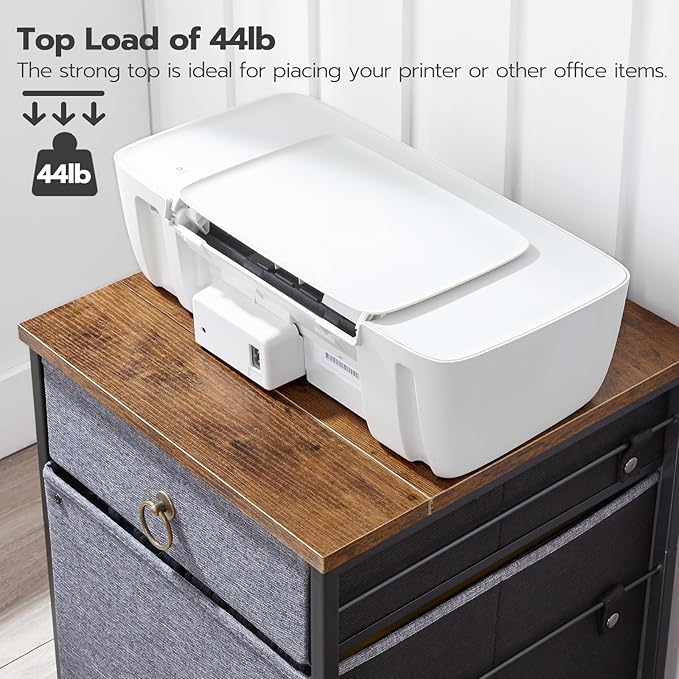 HOOBRO File Cabinet, 2-Drawer Filing Cabinet, Vertical Mobile Office Cabinet, Rolling Printer Stand, for A4/Letter Size Files, Nonwovens Drawer, for Home Office, Rustic Brown and Gray BFG21WJ01