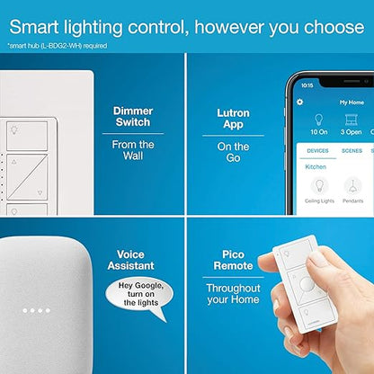 Lutron Caseta Original Smart Dimmer Switch (Lutron Smart Hub Required), for LED Lights, 150 Watt, Single-Pole/3-Way, No Neutral Required, PD-6WCL-WH 6-PACK, White, 6 Pack