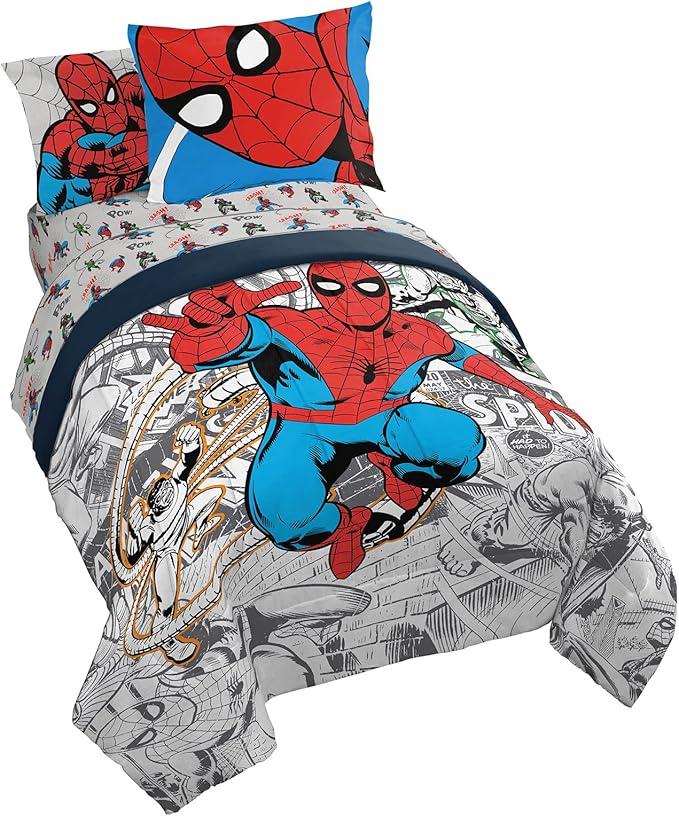 Marvel Spiderman Spidey VS 5 Piece Twin Size Bed Set - includes Comforter & Sheet Set Bedding - Super Soft Fade Resistant Microfiber (Official Product)