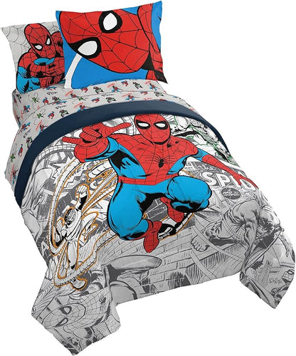 Marvel Spiderman Spidey VS 5 Piece Twin Size Bed Set - includes Comforter & Sheet Set Bedding - Super Soft Fade Resistant Microfiber (Official Product)