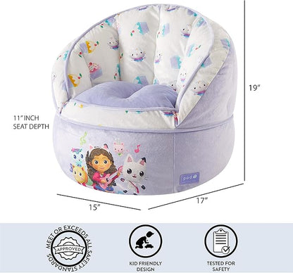 Idea Nuova Gabbys Dollhouse Purple Round Bean Bag Chair for Kids, Ages 3+, Large