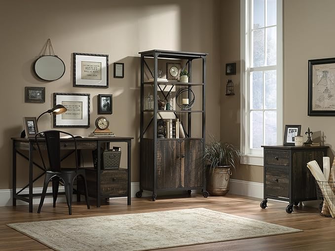 Sauder Steel River File Pedestal, L: 20.87" x W: 23.86" x H: 26.58", Carbon Oak Finish