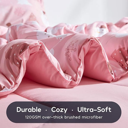 SLEEP ZONE Kids Twin Bedding Comforter Set - Super Cute & Soft Kids Bedding 5 Pieces Set with Comforter, Sheet, Pillowcase & Sham (Pink Snowman)