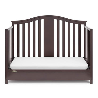 Graco Solano 4-in-1 Convertible Crib with Drawer (Espresso) – GREENGUARD Gold Certified, Crib with Drawer Combo, Includes Full-Size Nursery Storage Drawer, Converts to Toddler Bed and Full-Size Bed