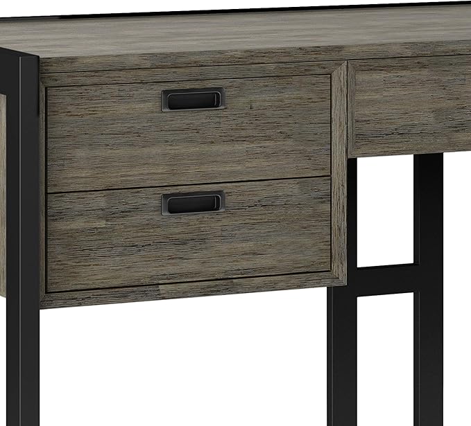 SIMPLIHOME Hampden SOLID ACACIA WOOD Modern Industrial 60 Inch Wide Desk in Weathered Grey, For the Office Desk, Writing Table, Workstation and Study Table
