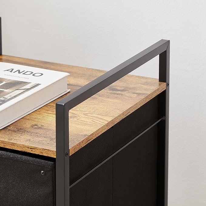 VECELO Vertical Filing Cabinet Set of 2, Rolling Printer Shelf with Handle, Suitable for Letter Size, Sturdy Steel Frame and Folding Fabric Drawer for Living Room/Bedroom/Hallway, Brown+Black