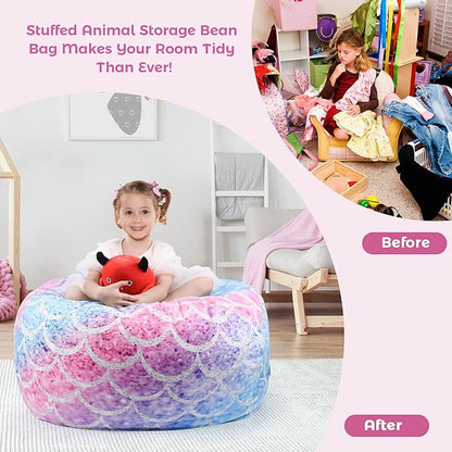KABOER Bean Bag Cover for Kids,200L Stuffed Animal Storage Bean Bag Chair Cover |Stuffable Zipper Beanbag for Organizing Children Soft Plush Toys (32x29inch)